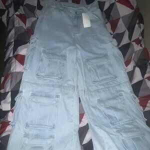 Rave Multi Cargo Denim - Light Blue